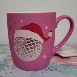 Peppermint & Pine Pink Mug with Silver Disco Ball and Santa Hat Design